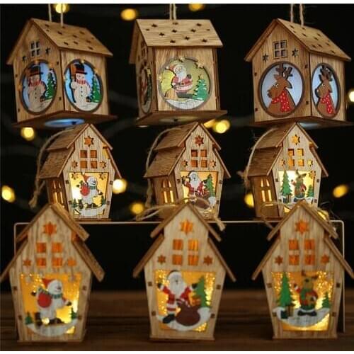 Led Christmas Lantern Wooden Houses Christmas Tree Decorations Elk Santa Snowman Ornaments Xmas Gifts Navidad Noel 2020 Lumiere