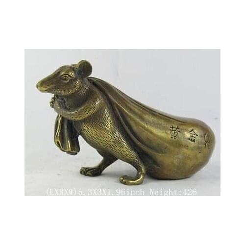 Vintage Signed statue brass copper fortune Lucky statue mouse Sword Wide Garden Decoration