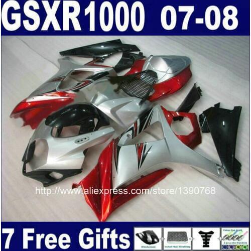 High grade ABS full fairings set for SUZUKI K7 GSXR1000 2007 2008 red black silver fairing kit GSXR 1000 07 08 FF97 +7 gifts