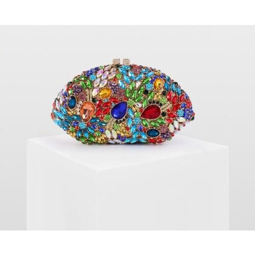 XIYUAN Elegant Black Crystal Women Evening Bags Clutch Bag Hard Case Minaudiere Wedding Party Bag Handbags Purses Metal Clutches