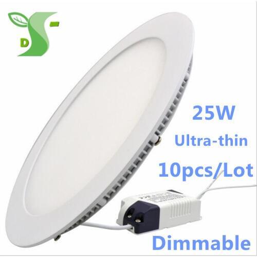 Dimmable 10pcs AC85-265V LED Panel Light 25W Round LED ceiling Lights Ultra thin LED down light white warm white SMD 2835chip