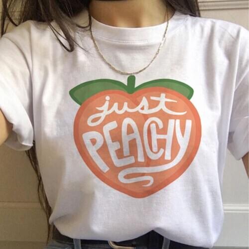 Peach fruit Women T Shirt Summer Casual O-neck Tops Tee Women Cute Harajuku Tee Shirt cartoon white Tshirt Camisas Mujer