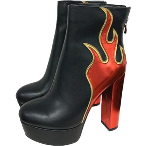 Sexy Platform Boots For Women Flame Pattern High Heel Womens Ankle Boots Back Zipper Thick Bottom Boots Female Party Shoes 2021