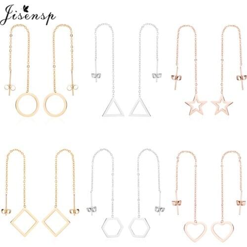 Korean Fashion Geometric Drop Earrings Women Stianless Steel Threader Earrings Long Tassel Chain Dangle Earings Jewelry Gifts