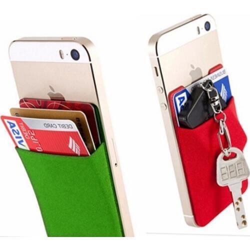 2019 Fashion Women Sticker Pocket Wallet Case Card Holder Elastic Lycra Adhesive Cell Phone ID Credit Card Holder #D