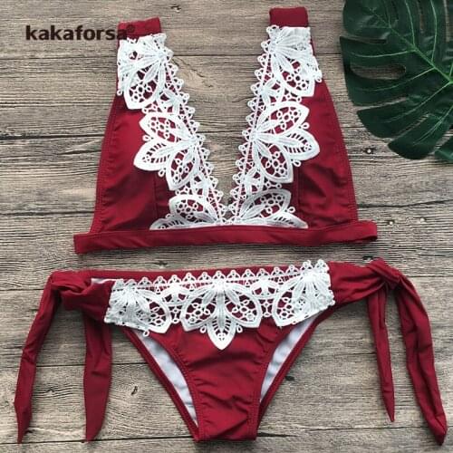 Kakaforsa Sexy Lace Bikini Set Swimsuit Push Up Swimwear Women 2019 Summer Bandage Bottom Beach Bathing Suit Brazilian Biquini