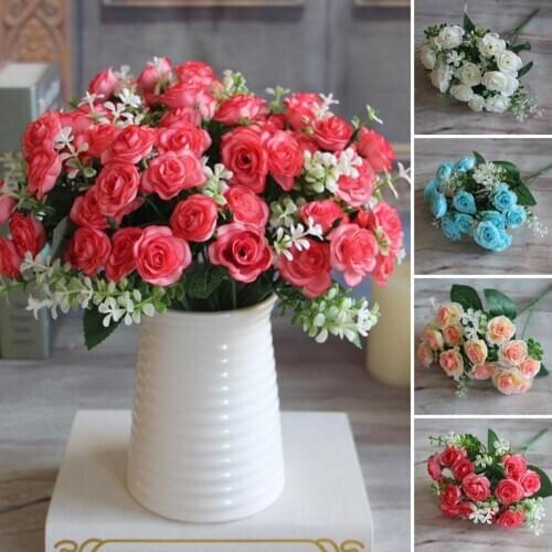 1 Bouquet 15 Heads Artificial Rose Flower Home Room Decoration Xmas Party Decor Wedding Home Decoration Fake Flowers Craft