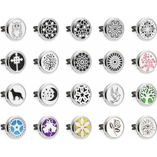 1PCS Owl Dove Dog Rose Moon Tree 30mm Alloy Car Diffuser Locket Vent Clip Aroma Perfume Magnetic Locket With 10p Free Oil Pads