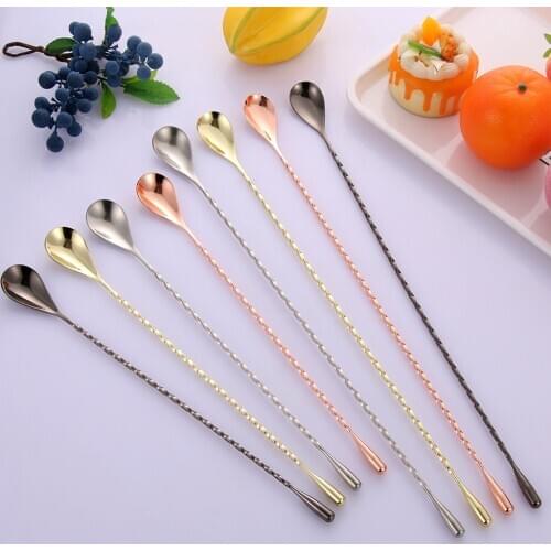 1PC Long Handle Stainless Steel Spiral Cocktail Spoons Teadrop Scoops Bartender Stirring Tools Kitchen Supplies Accessories