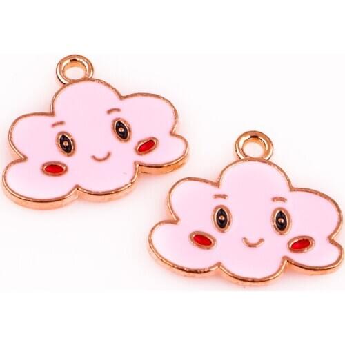20pcs/lot Alloy Enamel Drop Oil Pink smiley Cloud Pendant Golden Pendant Charms For Jewelry DIY Necklace Accessories Making