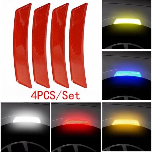 4PCS Car Reflective Warning Strip Stickers Wheel Rim Eyebrow Warn Light Reflector Protective Sticker Scratch Paster Universal