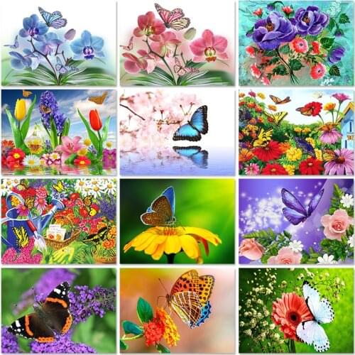 Full Square/Round Diy 5D Diamond Painting Flower Butterfly Scenery Cross Stitch Diamond Embroidery Handwork Rhinestone Art Decor