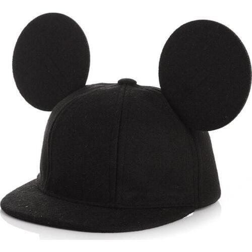 Seioum wool Womens Cartoon Cute Big Mouse Ears Eyes Snapback Hats men Cap Hip Hop Baseball Caps Female Topee Sun Hat For Women