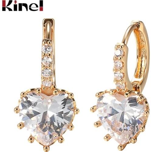 Kinel New White Heart Natural Zircon Dangle Earrings 585 Rose Gold Women Earrings Romantic Wedding Fashion Party Jewelry