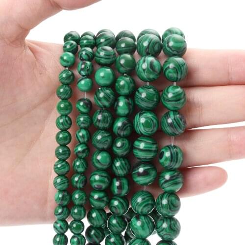 Malachite Natural Stone Beads Smooth Spacer Beads for Jewelry Making DIY Bracelet Necklace Earring Accessories 4/6/8/10/12mm