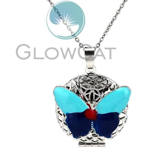 Colors Enamel Blue Butterfly Aroma Locket Pendant Perfume Essential Oil Diffuser Cage Necklace KK1081