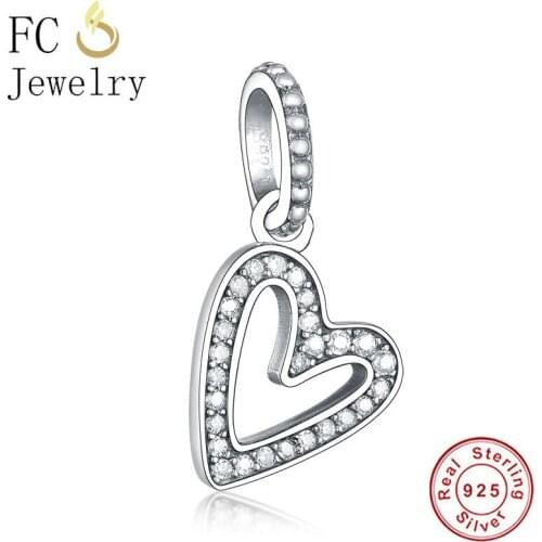 FC Jewelry Fit Original Brand Charm Bracelet 925 Silver Love Heart Zirconia Bead Making Berloque Dangle Mom Mothers Day 2020