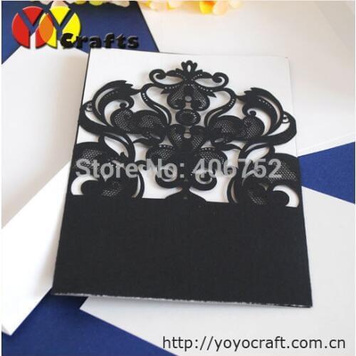 Pocket style filigree invitation cards,laser cut laser cut invitation card with ribbon wholesale