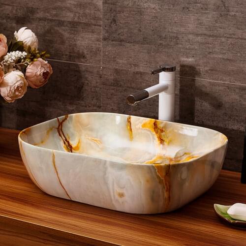 Ceramic art above counter basin European style balcony wash basin faucet basin set hotel wash marble pattern basin thickening