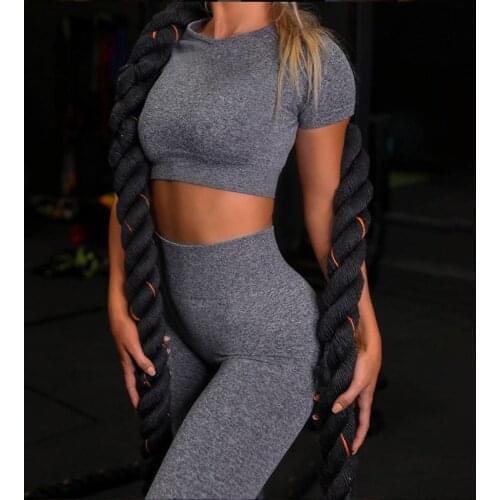 Yoga Sets Womens Short-Sleeved Top Seamless Fitness Pants Leggings Spring Summer Style Gym Workout New Suit