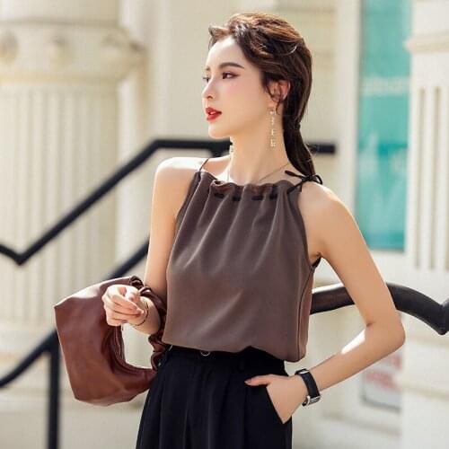 Summer Fashion New Off shoulder Satin sleeveless Lace-Up One-Piece Camisole Female Pleated Top Women Sexy tank top women