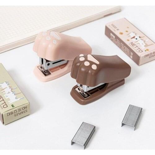 Mini Stapler Set Student Cute Cat Paw Stapler Set School Office Supplies Stationery Paper Binding Binder Book Office Accessories