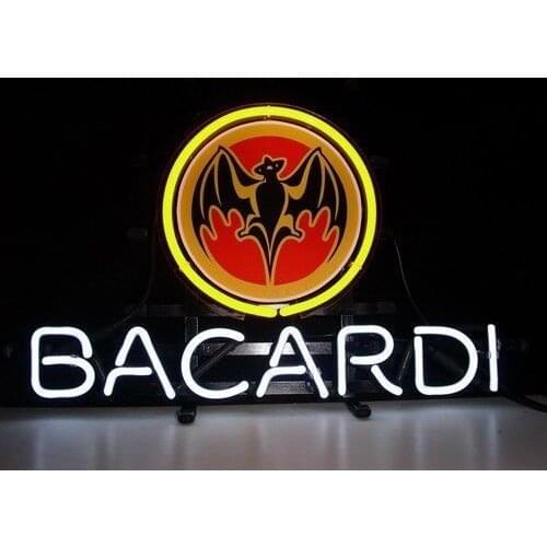 14“x10" Bacardi Rum Whisky Neon Light Lamp Sign Beer Bar Handmade Glass Decorate Home Wall Room Windows Tube Artwork
