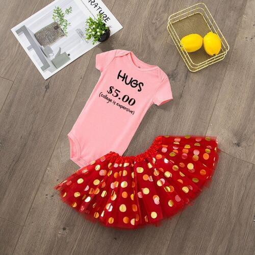 Hugs $5 College Is Expensive Infant 2pcs Baby Girls Fashion KidsRomper + Tutu Skirt Sets Toddler Girl Clothing Suit