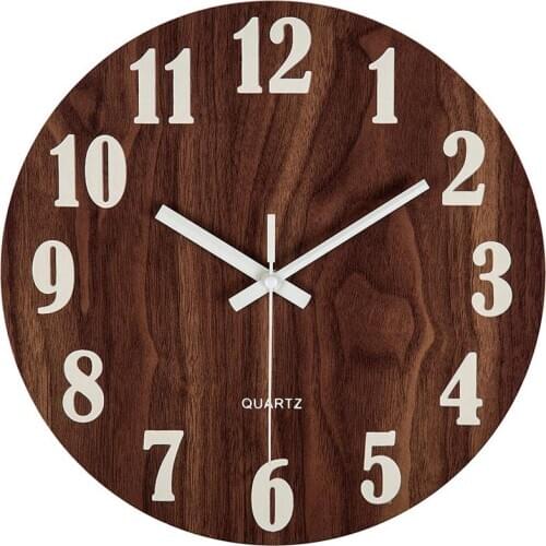 Original 12 Inch Brown Night Light Function Wooden Wall Clock Vintage Rustic Country Tuscan Style For Kitchen Office Home Silent