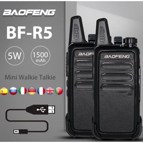 1/2pcs Baofeng BF-R5 Mini Walkie Talkie USB Fast Charge UHF 400-470MHz Ham CB Portable Radio Set uv-5r Woki Toki BF-888S bf888s