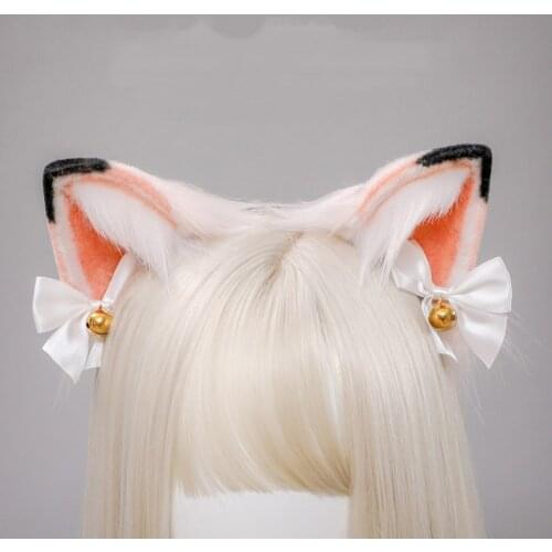 Anime Ears Headbands Cute Plush Cat Ears Bow Bell Lolita Hair Accessories Hand Made Headdress Birthday Cosplay Party Hair Hoop