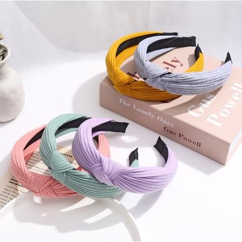 Solid Color Knot Headbands for Women Simple Fabric Girls Hairband Women Hair Accessories Wide Side Hair Band Christmas 2020