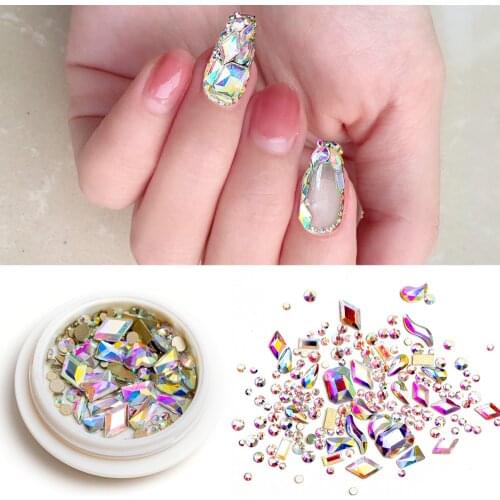 10 Style Mixed Size 3D Colorful Rhinestones AB Flat Back Shiny Stones Glitter Nail Art Decorations Geometry Gems Different Shape