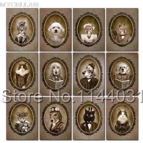 Vintage Animal Full Diamond 5D DIY Diamond Painting Dog Cat Rabbit Embroidery Cross Stitch Mosaic Decor Perfect Christmas Gift
