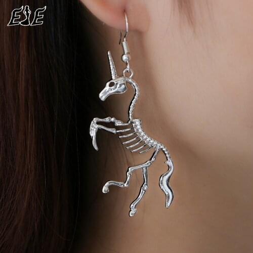 1 Pair New Punk Unicorn Earrings Unicorn Horse Pendant Skeleton Drop Dangle Earrings Wholesale Fashion Jewelry For Women Party