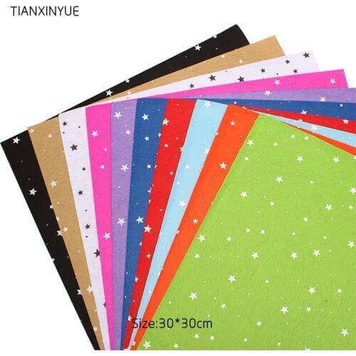TIANXINYUE 10PCS/lot 30*30CM Multicolor Stars fabric 100% Polyester Nonwoven Felt Fabric DIY Cloth For children bag Toy Felts
