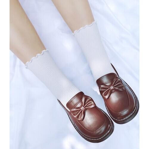 Flats Lolita Jk Shoes Black/brown Bowknot Simple Girls Student Teenage Footwear Women Shoes Uniform Kawaii Anime Cosplay Goth