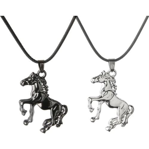 Unisex Horse Pendant Leather Necklace Vintage Stainless Steel Horse Pendant Chain Necklace For Men Women Charm Jewelry Gift