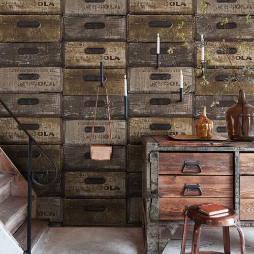Vintage Imitation Wooden Wallpaper 3D Box Drawer PVC Wallpaper Restaurant Hotel KTV Clothing Store Wall Paper 3D Papel De Parede