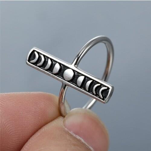 Vintage Fashion Star And Moon Ring 100% 925 Sterling Silver Personality Crescent Rings For Women Wedding Minimalist Boho Jewelry