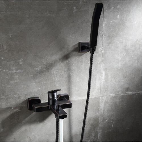High Quality Wall Mounted Black Oil Rubbed Bathtub Faucet Set with Hand held Bath & Shower mixer Sprayer Tap