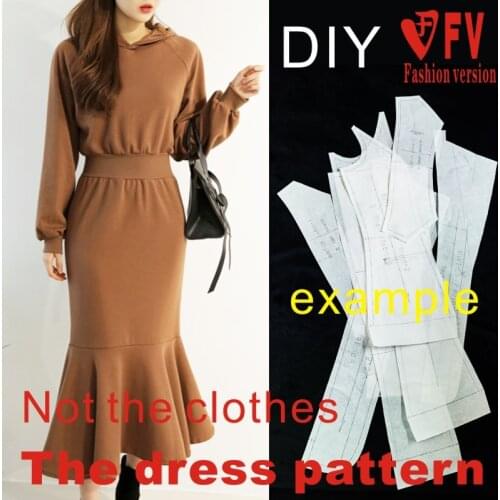 Female fishtail dress pattern garment sewing drawing 1:1 physical object BLQ-450