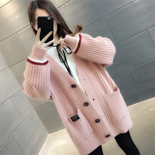 2021 Autumn Winter Womens Knitted Cardigan Sweater Soft Loose Sweater With Pocket Buttons Fashion Coat Ladies Warm Jumper
