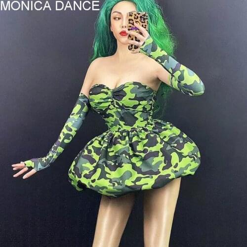 Women Sexy Stage Camouflage Strapless Dress Singer Dancer Performance Show Stage Wear Jazz Dance Costume Dress
