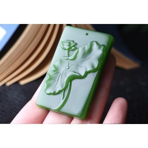 Zheru Jewelry Natural Hetian Jade Green Lotus Fish Pendant Pendant Necklace Exquisite Jewelry Gift for Mother to Girlfriend