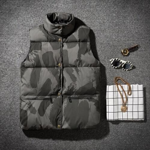 Camouflage Vest Mens Autumn and Winter Thickening Trend Color Matching Stand-Up Collar Down Cotton Vest Jacket