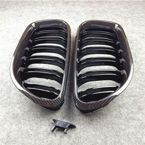 1 Pair ABS Front Glossy Black Carbon Look 2 Line Double Slat Kidney Grille Grill For 6 Series F06 F12 2012 2013 2014 2015 2016