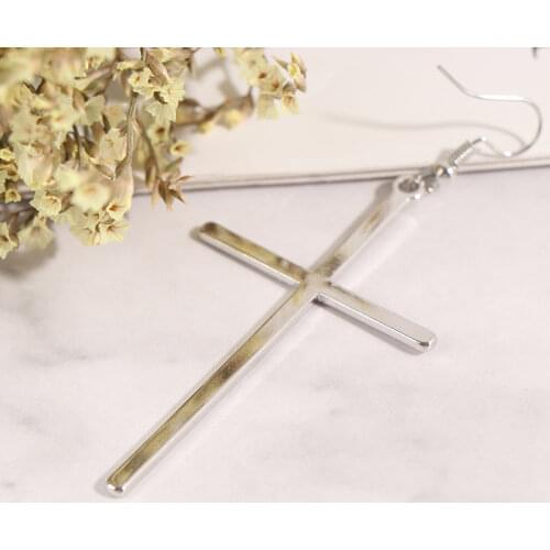 1 Pair Of Creative Punk Earrings Fashion Textured Long Cross Earrings For Women