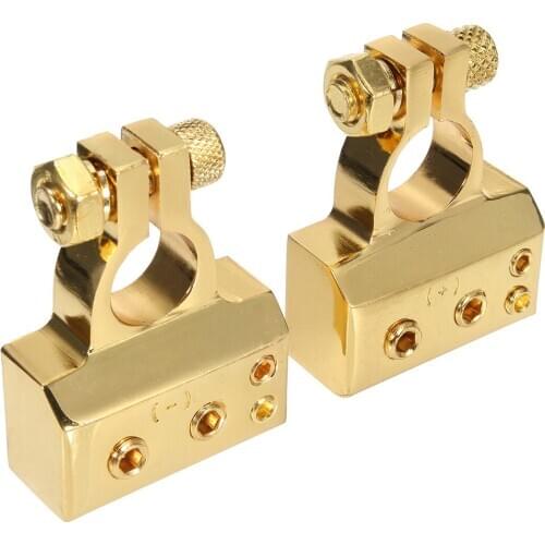 2 Pcs 4/8 Awg Auto Car Positive Negative Battery Terminal Platinum Gold