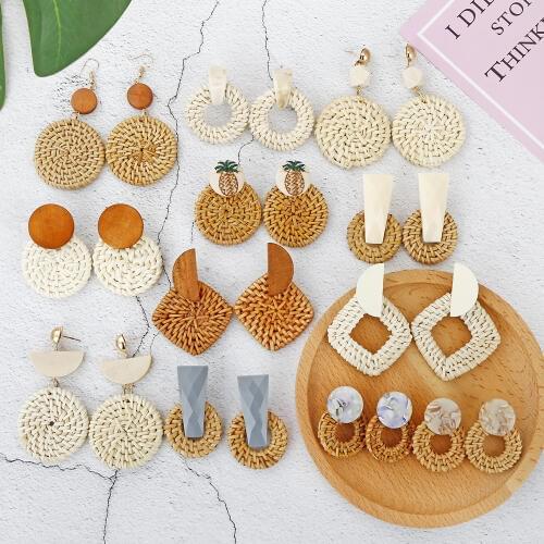 Multiple 2019 Korea Handmade Bamboo Braid Pendent Drop Earrings New Fashion Rattan Vine Knit Long Earrings For Women Girl